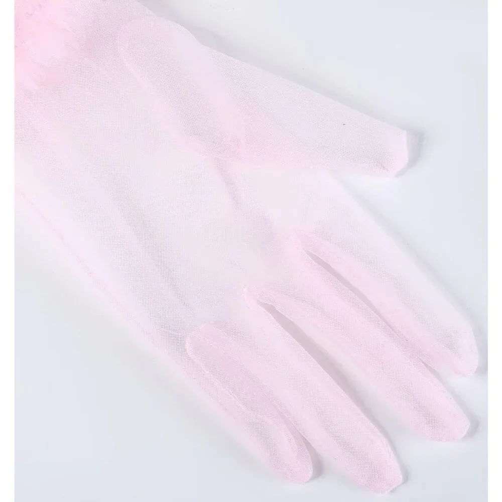 Women's Puffy Ruffle Pink Tulle Sheer Mesh Party Prom One Size Short Gloves